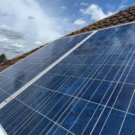 Panouri fotovoltaice acoperite de licheni, înainte și după curățarea profesională